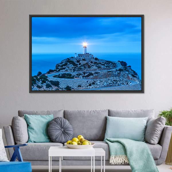 Formentor Lighthouse Canvas Wall Art-3 Horizontal-Gallery Wrap-25" x 16"-Tiaracle
