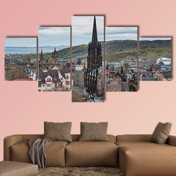 Royal Mile In Scotland Canvas Wall Art-5 Star-Gallery Wrap-62" x 32"-Tiaracle