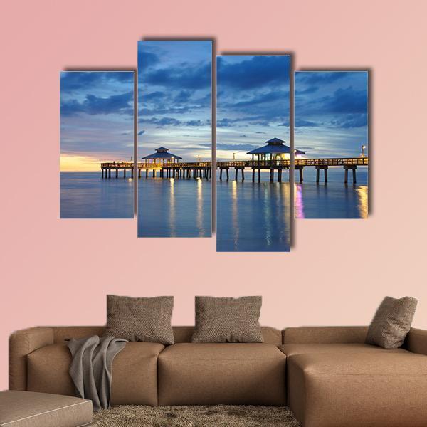 Fort Myers Pier Canvas Wall Art-4 Pop-Gallery Wrap-50" x 32"-Tiaracle
