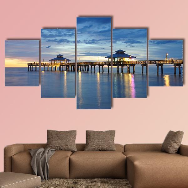 Fort Myers Pier Canvas Wall Art-5 Star-Gallery Wrap-62" x 32"-Tiaracle