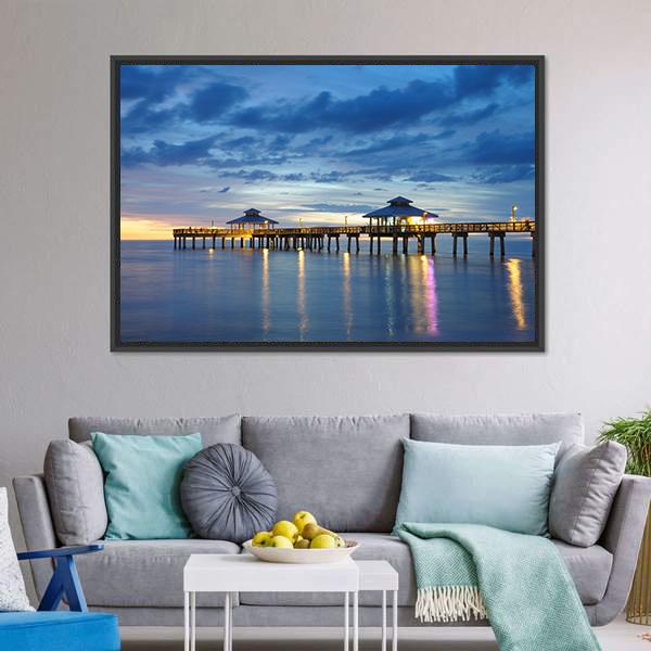 Fort Myers Pier Canvas Wall Art-1 Piece-Floating Frame-24" x 16"-Tiaracle