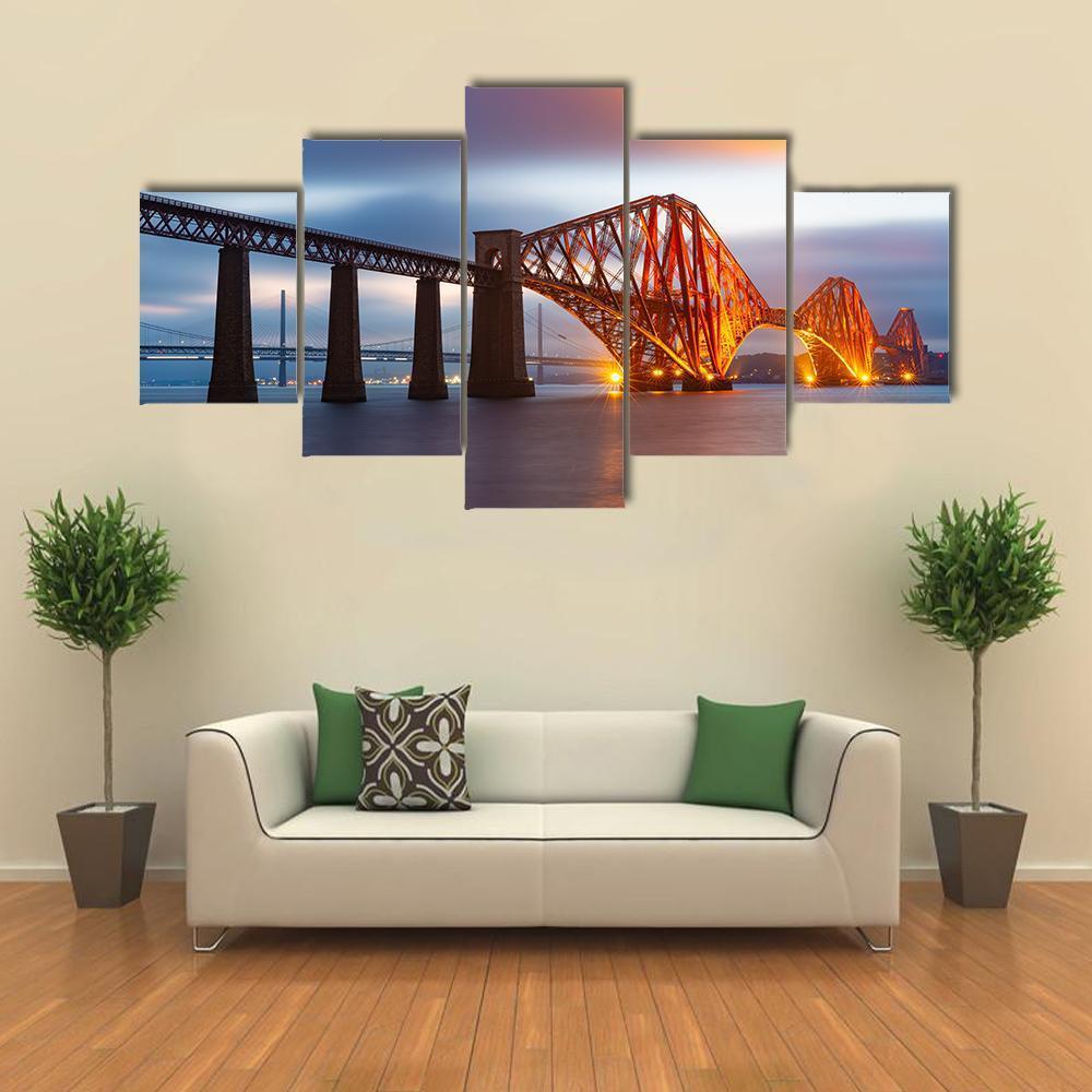 Forth Bridge Scotland Canvas Wall Art-5 Star-Gallery Wrap-62" x 32"-Tiaracle