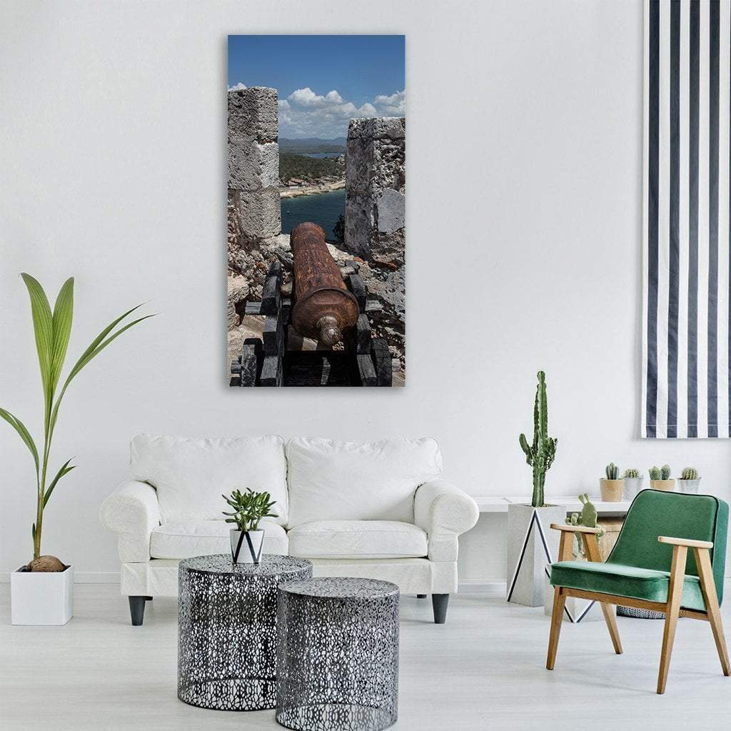 Fortress Gun In Ocean Vertical Canvas Wall Art-3 Vertical-Gallery Wrap-12" x 25"-Tiaracle