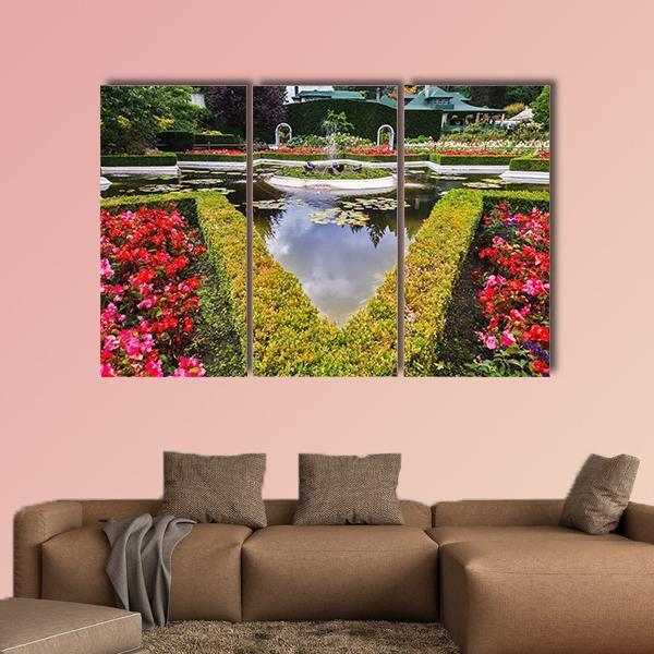Exquisite Fountain In Park Canvas Wall Art-3 Horizontal-Gallery Wrap-37" x 24"-Tiaracle