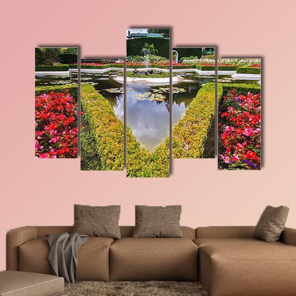 Exquisite Fountain In Park Canvas Wall Art-5 Pop-Gallery Wrap-47" x 32"-Tiaracle