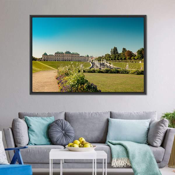 Fountain At Belvedere Garden Canvas Wall Art-1 Piece-Floating Frame-24" x 16"-Tiaracle