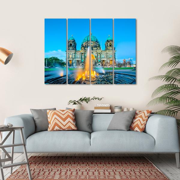 Fountain &amp; Berlin Cathedral Canvas Wall Art-4 Horizontal-Gallery Wrap-34&quot; x 24&quot;-Tiaracle