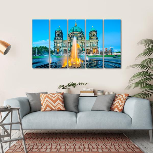 Fountain &amp; Berlin Cathedral Canvas Wall Art-5 Horizontal-Gallery Wrap-22" x 12"-Tiaracle