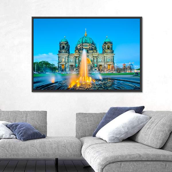 Fountain &amp; Berlin Cathedral Panoramic Canvas Wall Art-1 Piece-36&quot; x 12&quot;-Tiaracle