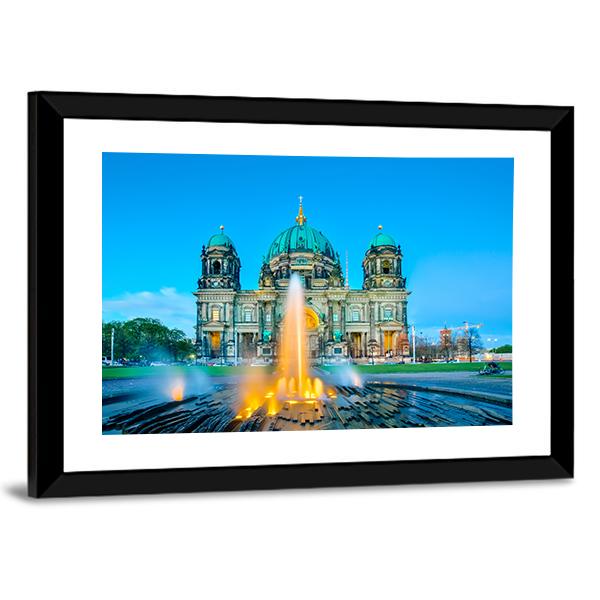 Fountain &amp; Berlin Cathedral Panoramic Canvas Wall Art-1 Piece-36&quot; x 12&quot;-Tiaracle