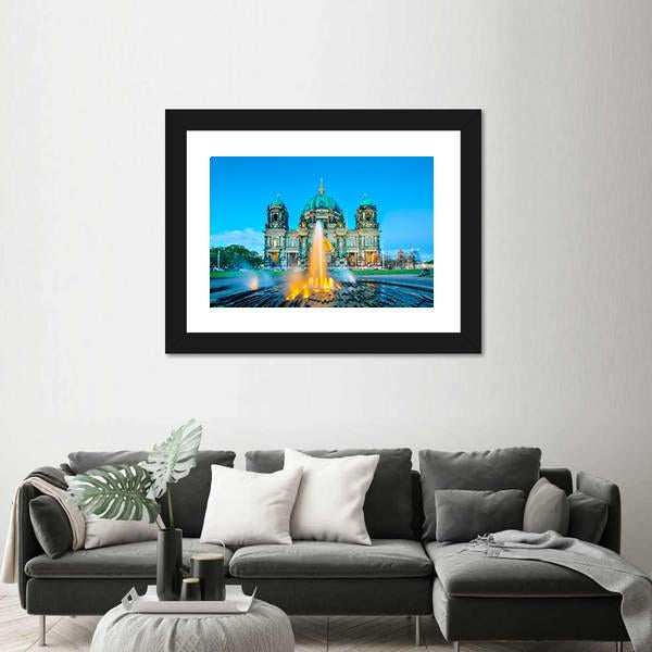 Fountain &amp; Berlin Cathedral Panoramic Canvas Wall Art-1 Piece-36&quot; x 12&quot;-Tiaracle