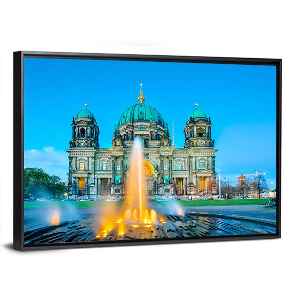 Fountain &amp; Berlin Cathedral Panoramic Canvas Wall Art-1 Piece-36&quot; x 12&quot;-Tiaracle