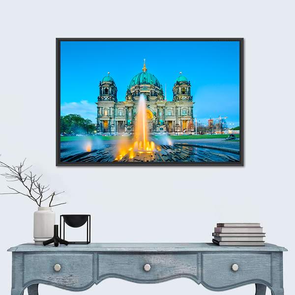 Fountain &amp; Berlin Cathedral Panoramic Canvas Wall Art-1 Piece-36&quot; x 12&quot;-Tiaracle