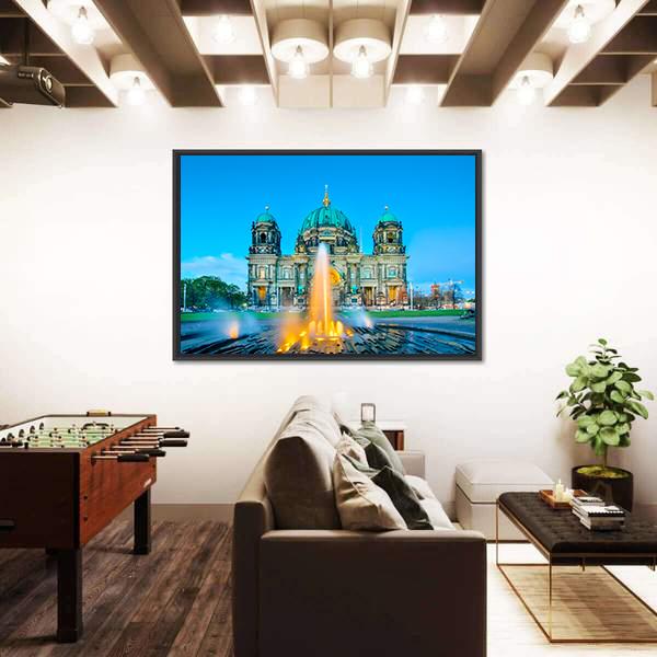 Fountain &amp; Berlin Cathedral Panoramic Canvas Wall Art-1 Piece-36&quot; x 12&quot;-Tiaracle