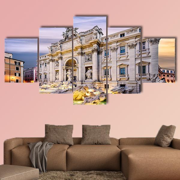 Fountain Di Trevi Canvas Wall Art-5 Star-Gallery Wrap-62" x 32"-Tiaracle