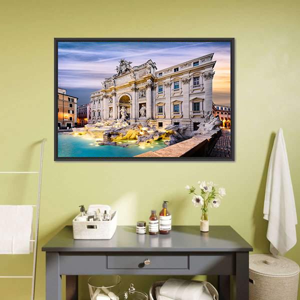 Fountain Di Trevi Canvas Wall Art-1 Piece-Floating Frame-24" x 16"-Tiaracle
