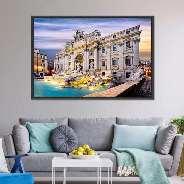 Fountain Di Trevi Canvas Wall Art-3 Horizontal-Gallery Wrap-25" x 16"-Tiaracle