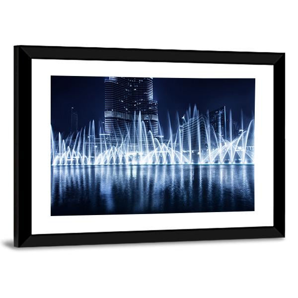 Fountain In Dubai At Night Canvas Wall Art-5 Horizontal-Gallery Wrap-22" x 12"-Tiaracle