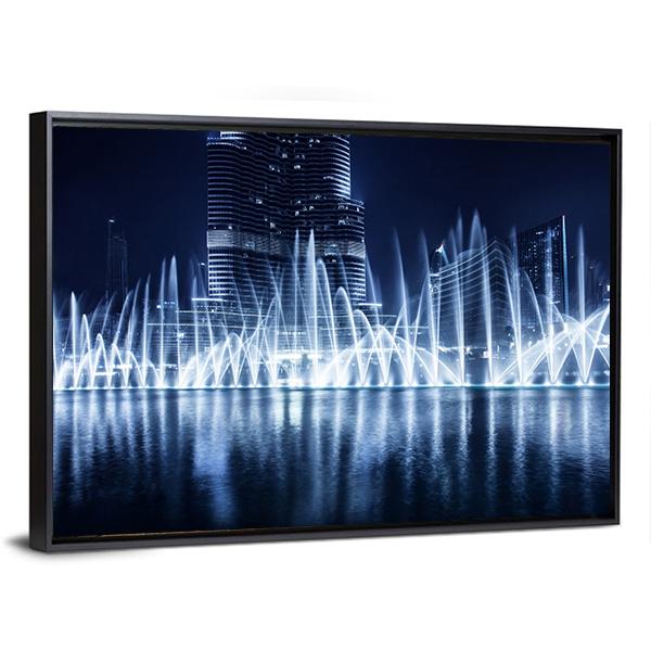 Fountain In Dubai At Night Canvas Wall Art-5 Horizontal-Gallery Wrap-22" x 12"-Tiaracle