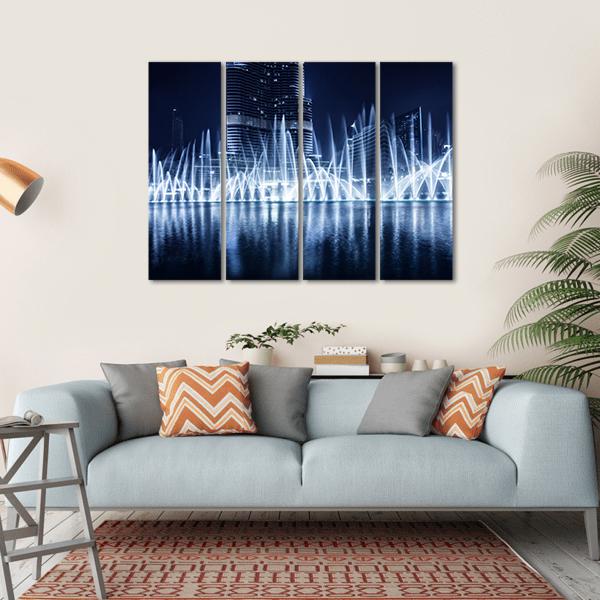 Fountain In Dubai At Night Canvas Wall Art-4 Horizontal-Gallery Wrap-34" x 24"-Tiaracle