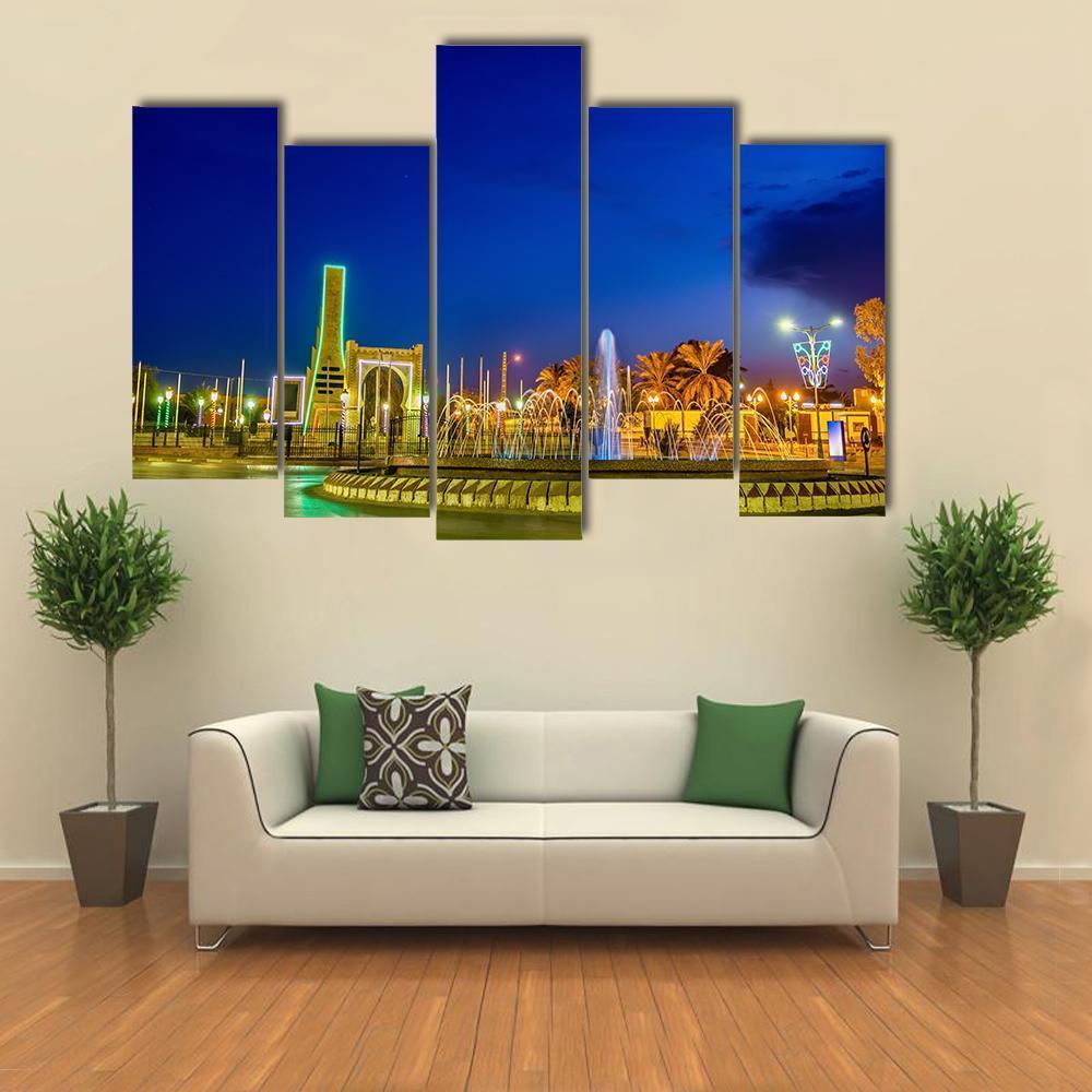 Fountain In Touggourt Canvas Wall Art-5 Pop-Gallery Wrap-47" x 32"-Tiaracle