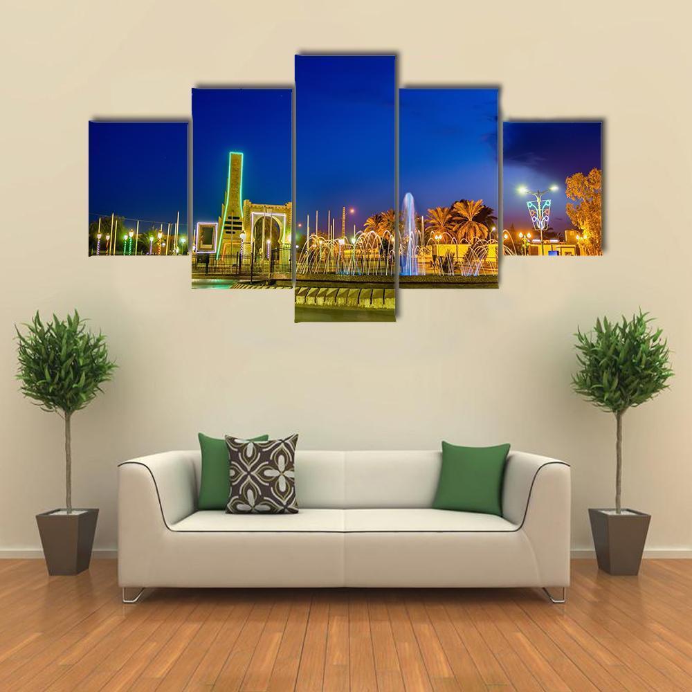 Fountain In Touggourt Canvas Wall Art-5 Star-Gallery Wrap-62" x 32"-Tiaracle