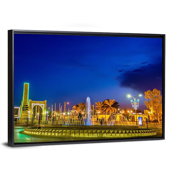 Fountain In Touggourt Canvas Wall Art-3 Horizontal-Gallery Wrap-25" x 16"-Tiaracle