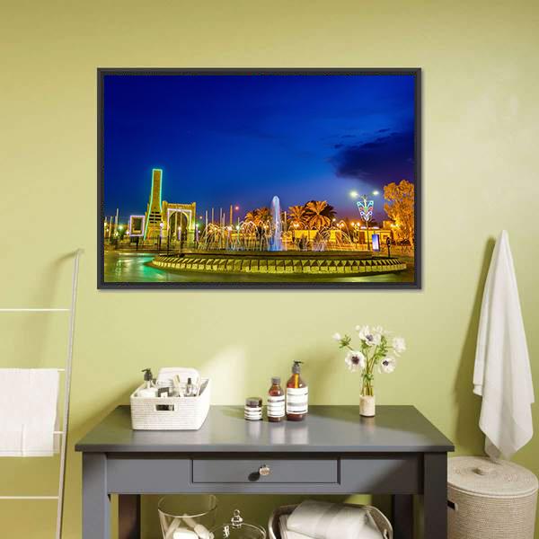 Fountain In Touggourt Canvas Wall Art-1 Piece-Floating Frame-24" x 16"-Tiaracle