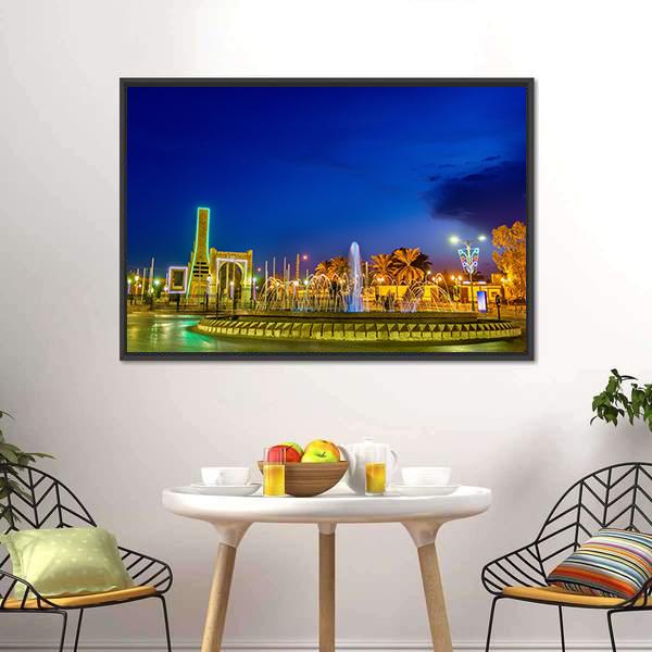 Fountain In Touggourt Canvas Wall Art-3 Horizontal-Gallery Wrap-25" x 16"-Tiaracle