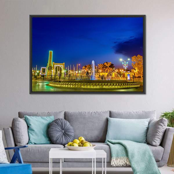 Fountain In Touggourt Canvas Wall Art-3 Horizontal-Gallery Wrap-25" x 16"-Tiaracle