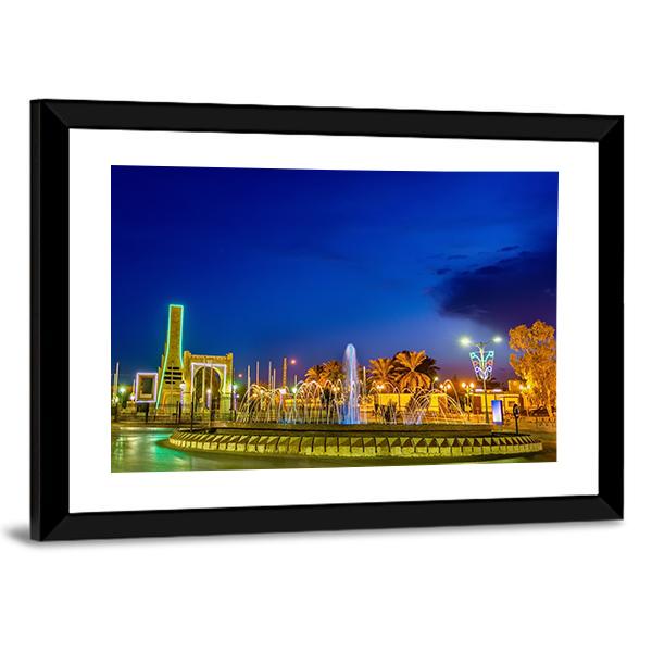 Fountain In Touggourt Canvas Wall Art-3 Horizontal-Gallery Wrap-25" x 16"-Tiaracle