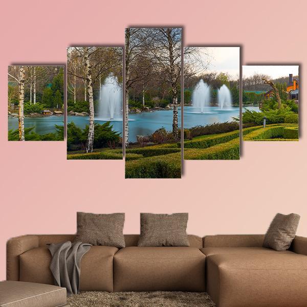 Fountains & Beautiful Scenery Canvas Wall Art-5 Star-Gallery Wrap-62" x 32"-Tiaracle
