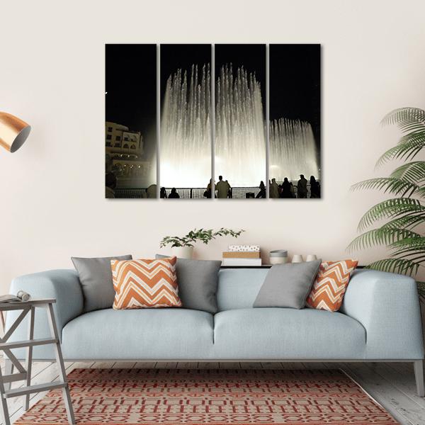Fountains In Dubai Canvas Wall Art-4 Horizontal-Gallery Wrap-34" x 24"-Tiaracle