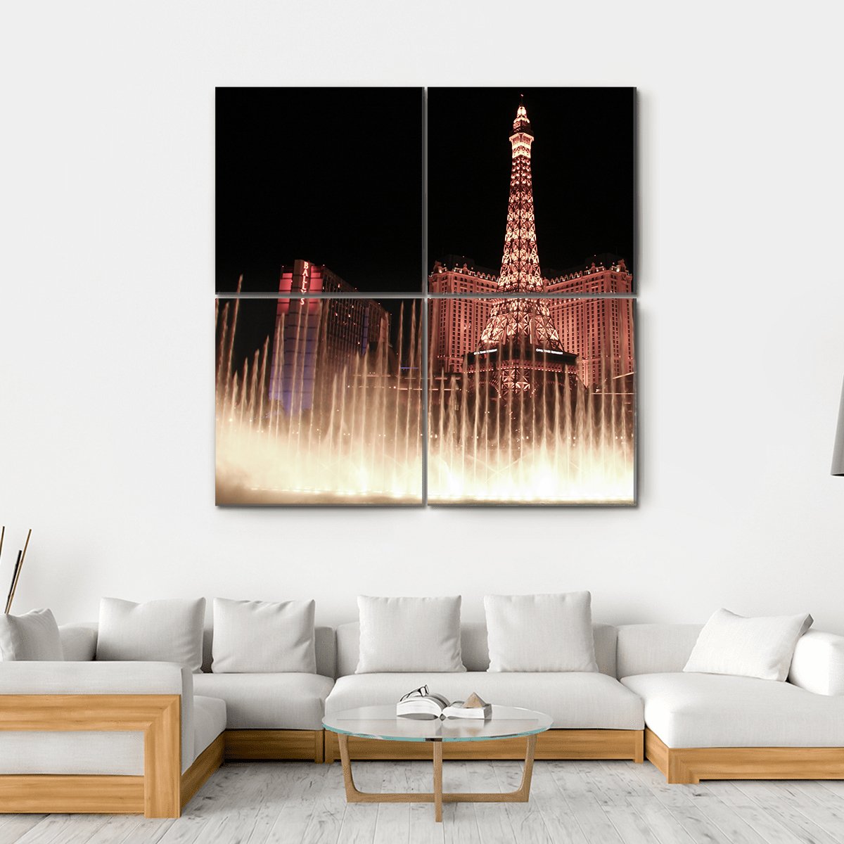 Fountains Of Bellagio Canvas Wall Art-4 Square-Gallery Wrap-17" x 17"-Tiaracle