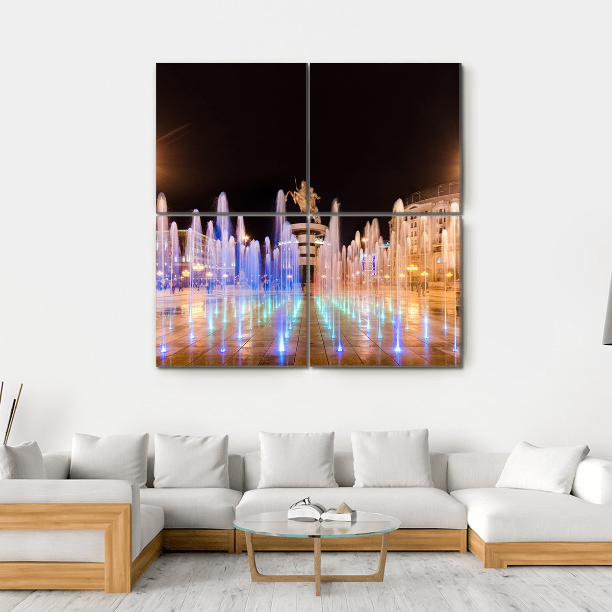 Fountains Of Square Macedonia Canvas Wall Art-4 Square-Gallery Wrap-17" x 17"-Tiaracle
