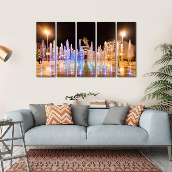 Fountains Of Square Macedonia Canvas Wall Art-5 Horizontal-Gallery Wrap-22" x 12"-Tiaracle