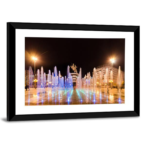 Fountains Of Square Macedonia Panoramic Canvas Wall Art-1 Piece-36" x 12"-Tiaracle