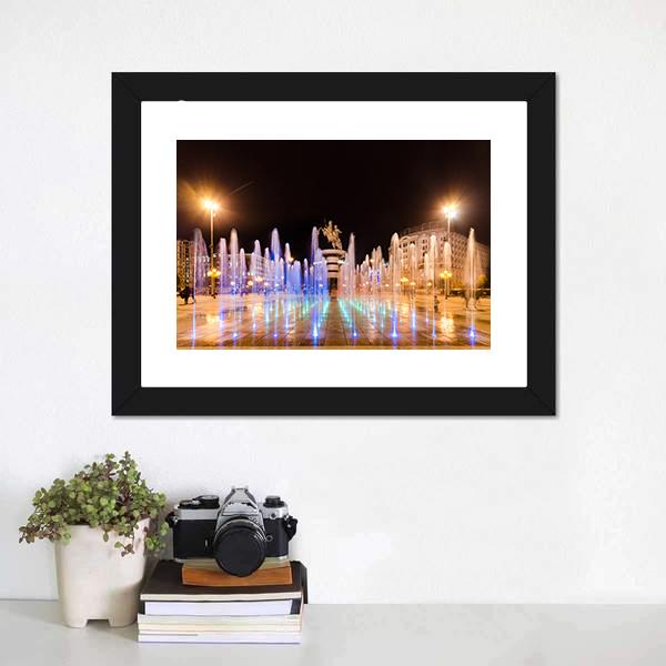 Fountains Of Square Macedonia Panoramic Canvas Wall Art-1 Piece-36" x 12"-Tiaracle