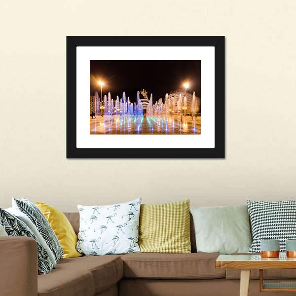 Fountains Of Square Macedonia Panoramic Canvas Wall Art-1 Piece-36" x 12"-Tiaracle