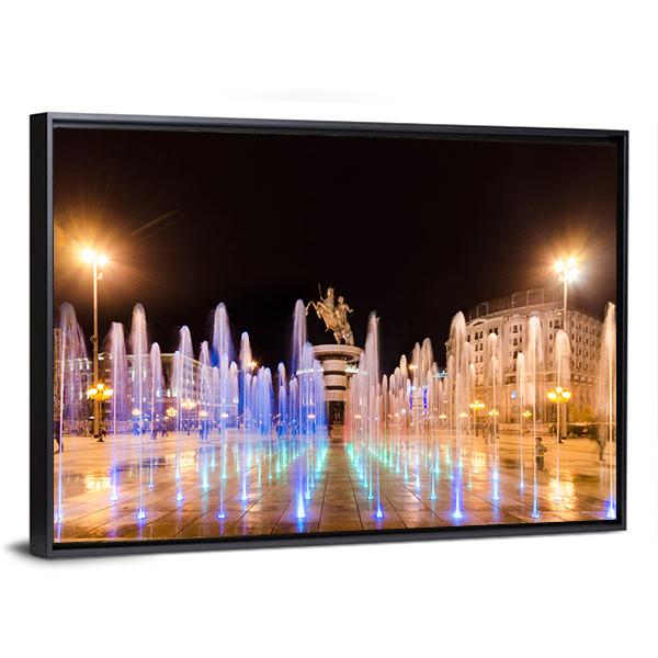 Fountains Of Square Macedonia Panoramic Canvas Wall Art-1 Piece-36" x 12"-Tiaracle