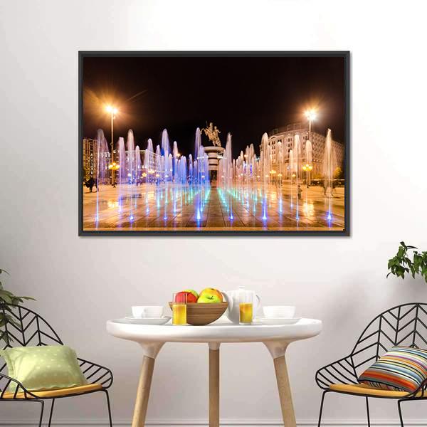Fountains Of Square Macedonia Panoramic Canvas Wall Art-1 Piece-36" x 12"-Tiaracle