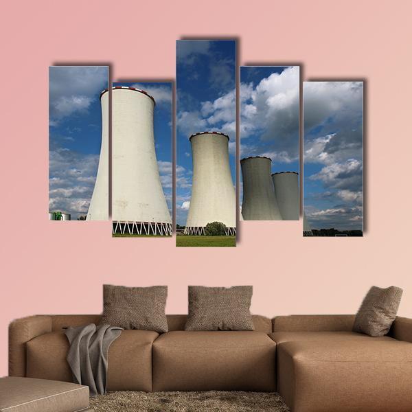 Cooling Towers Canvas Wall Art-5 Pop-Gallery Wrap-47" x 32"-Tiaracle