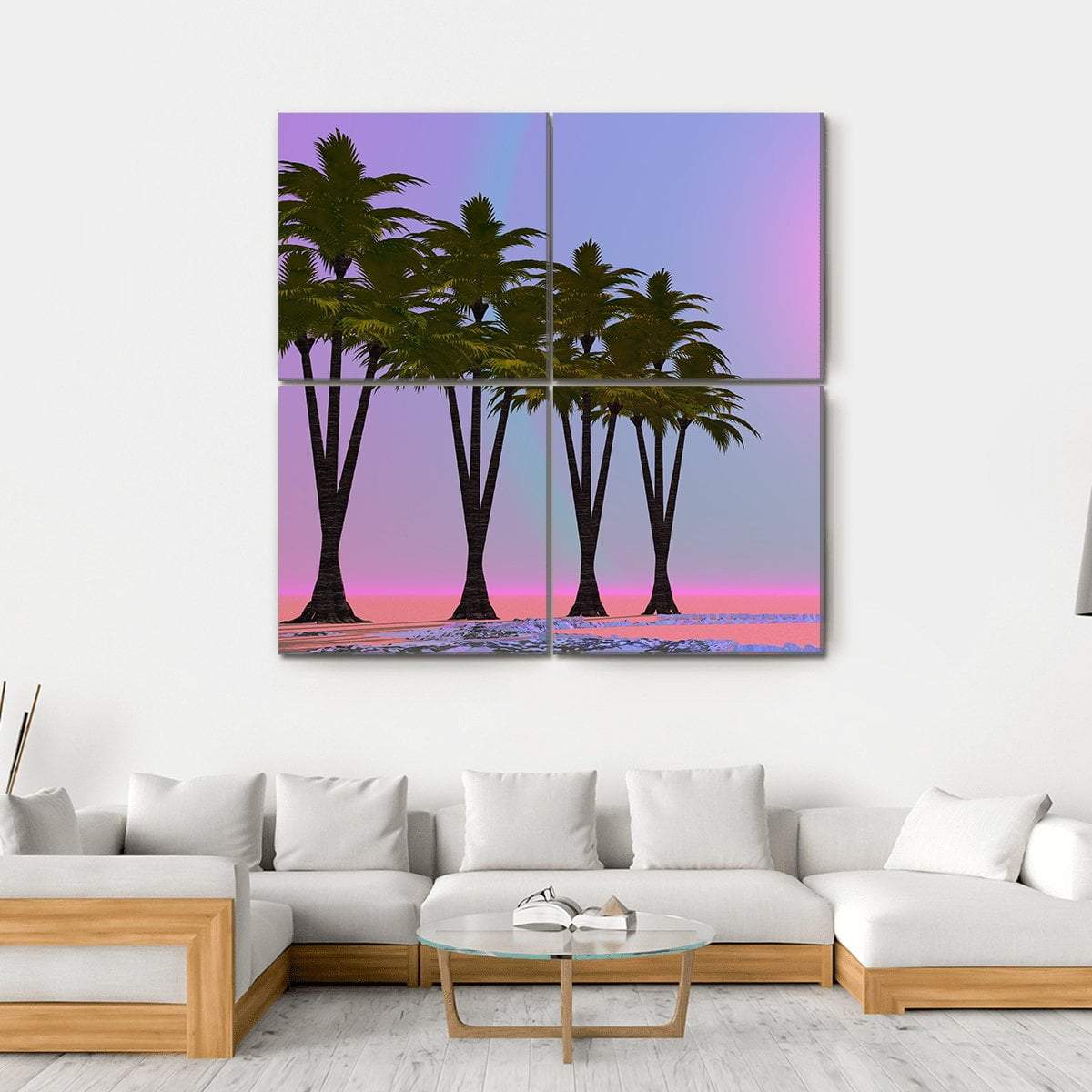 Four Palm Trees Canvas Wall Art-4 Square-Gallery Wrap-17" x 17"-Tiaracle
