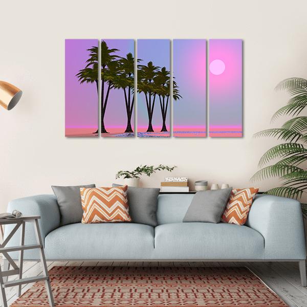 Four Palm Trees Canvas Wall Art-5 Horizontal-Gallery Wrap-22" x 12"-Tiaracle