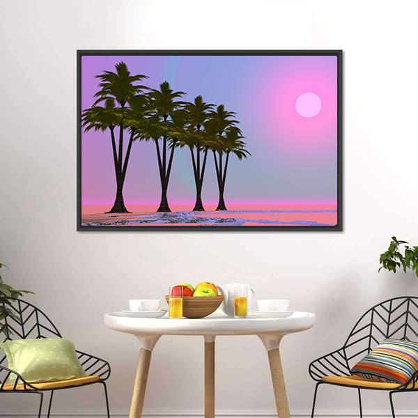 Four Palm Trees Canvas Wall Art-5 Horizontal-Gallery Wrap-22" x 12"-Tiaracle