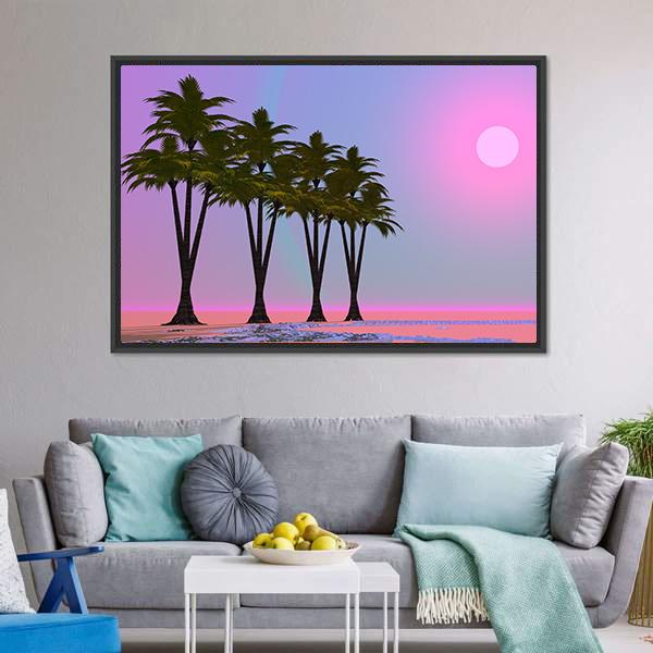 Four Palm Trees Canvas Wall Art-5 Horizontal-Gallery Wrap-22" x 12"-Tiaracle