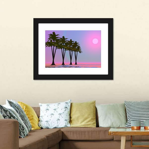 Four Palm Trees Canvas Wall Art-5 Horizontal-Gallery Wrap-22" x 12"-Tiaracle