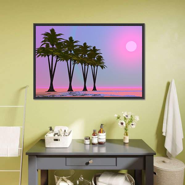 Four Palm Trees Canvas Wall Art-1 Piece-Floating Frame-24" x 16"-Tiaracle