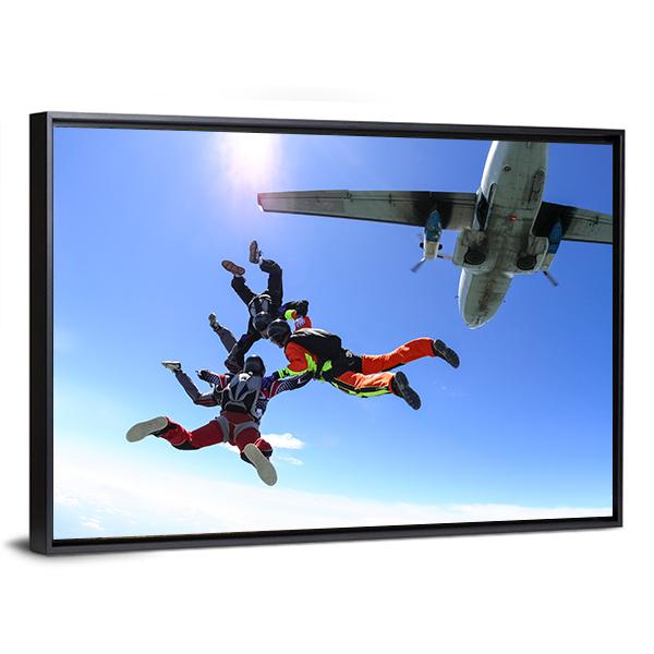 Four Parachutists Jumping Canvas Wall Art-3 Horizontal-Gallery Wrap-25" x 16"-Tiaracle