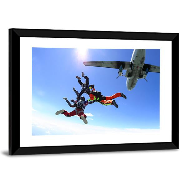 Four Parachutists Jumping Canvas Wall Art-3 Horizontal-Gallery Wrap-25" x 16"-Tiaracle